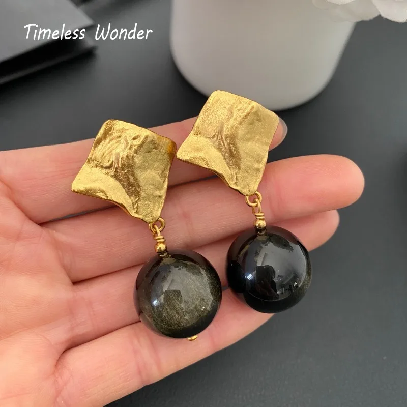 Timeless Wonder Retro Geo Stone Clip on Earrings for Women Designer Jewelry Runway Brincos Vintage Luxury Brand Rare Top 4269