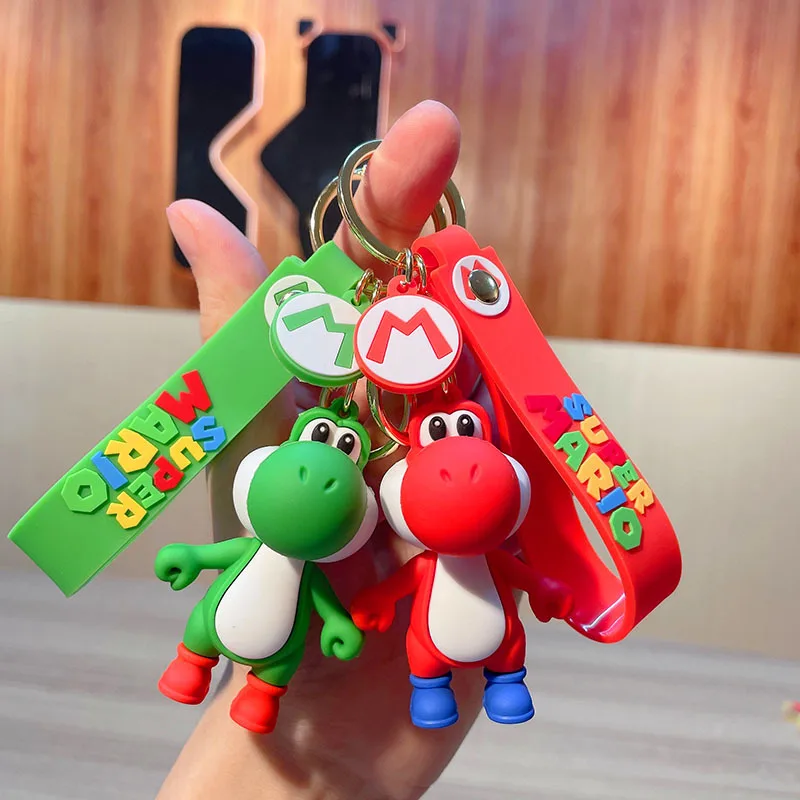 Super Mario Bros Kawaii Doll Keychain Yoshi Green Dinosaur Anime Figures Toys Cartoon Schoolbag Key Pendants Students Kids Gifts