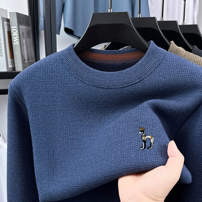 

Luxury Quality Man Long-Sleeved Knitwear Round Neck Fleece-Lined Thickened Non-deforming Exquisite Embroidery Winter Hot MenTops