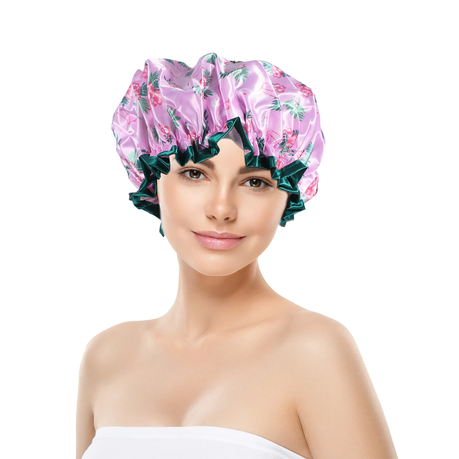 

2pcs Reusable Waterproof Shower Caps Double Layer Bathing Hats Elastic Bath Hat Spa Travel Hair Protection Peva