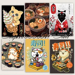 Cute Japanese Cute Sushi Cat Chef Ramen Cat Art Poster Canvas Painting Wall Print Picture for Room Cafe Kitchen Bar Home Decor