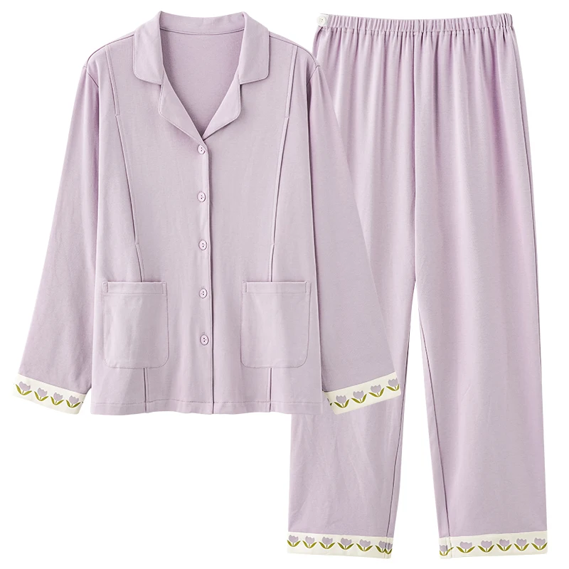 Pyjama d'Allaitement en 100% Coton à Manches sulfpour Femme, Ensemble de Vêtements de Nuit, Cardigan, pour Grossesse, Hôpital, Maison, Automne