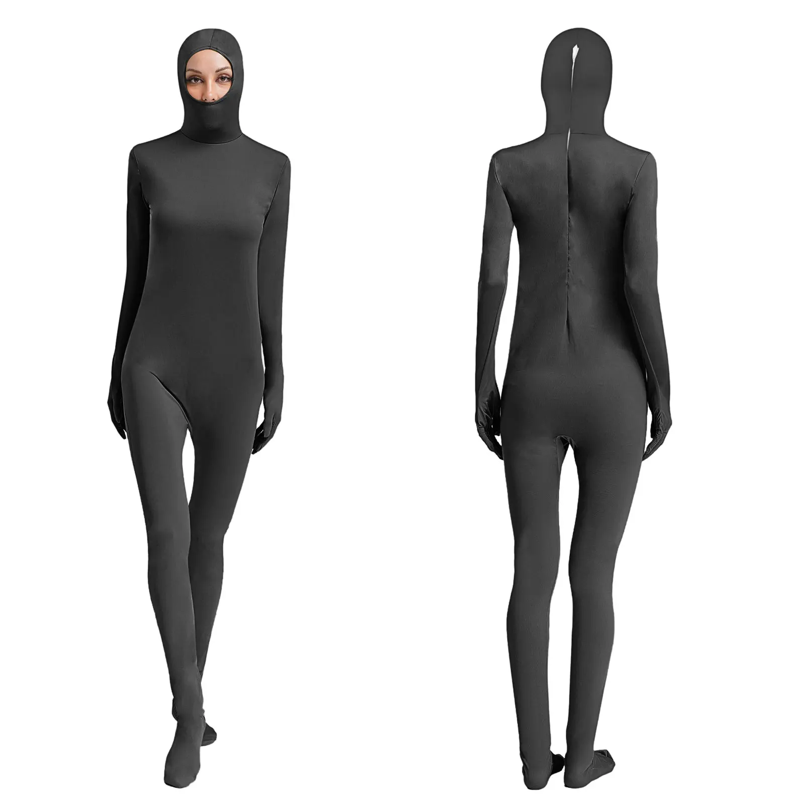 Unisex Adult Solid Color Bodysuit Back Zipper Close-Fitting Jumpsuit Full Body Leotard Gymnastics Acrobatics Dance Performance