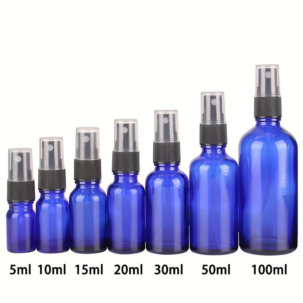 

3 Pieces/lot 5ml/10ml/15ml/20ml/30ml/50ml/100ml Blue Glass Spray Bottle with Mist Sprayer for Essential Oil Refillable Portable