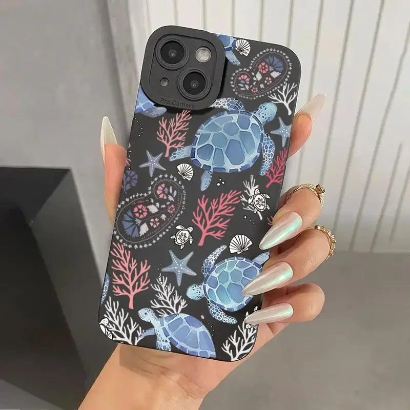 Summer Ocean Turtle Print DIY Silicone Shockproof Anti-slip Soft TPU Phone Protective Cover for IPhone 16 Pro Max 15 Pro 14Plus