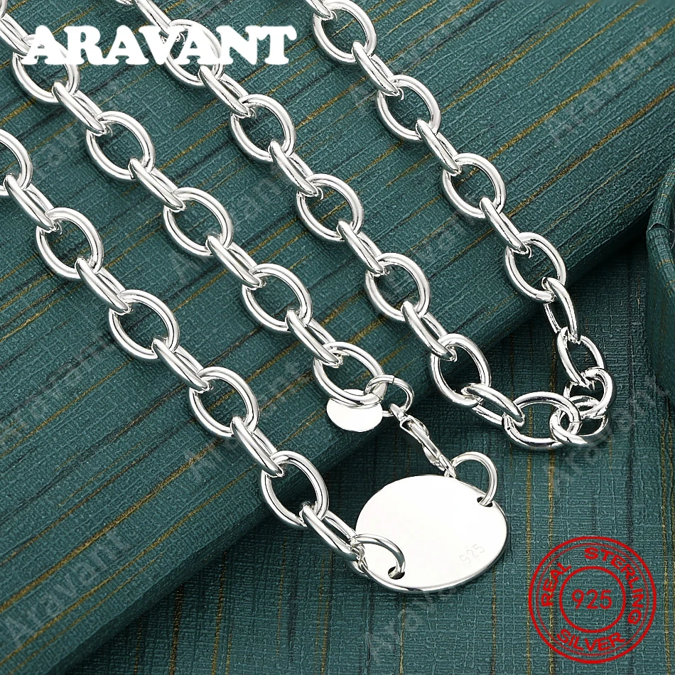 925 Sterling Silver Flat Oval Pendant With O-Shaped Chain Lock Necklace - Unique Gift, Versatile For Events And Jewelry