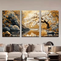 3pcs/set, Canvas painting--Unframed, White trees stand on the shore of the lake, Posters and prints, living room, library, of