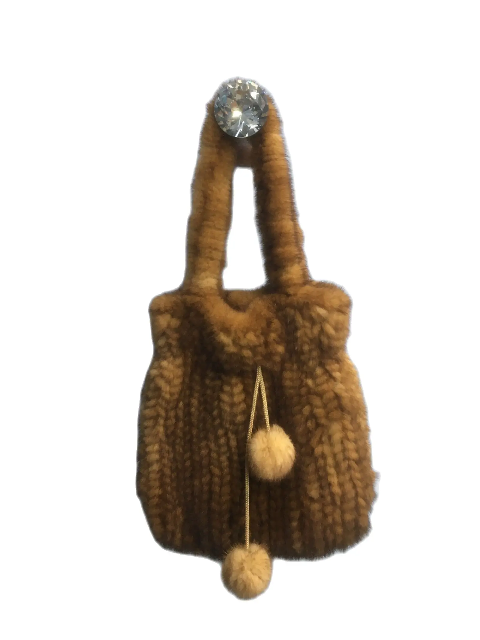 Knitted Handbag with Drawstring, Real Mink Fur, Knitted Purse, Fashionable and Luxurious,  230830