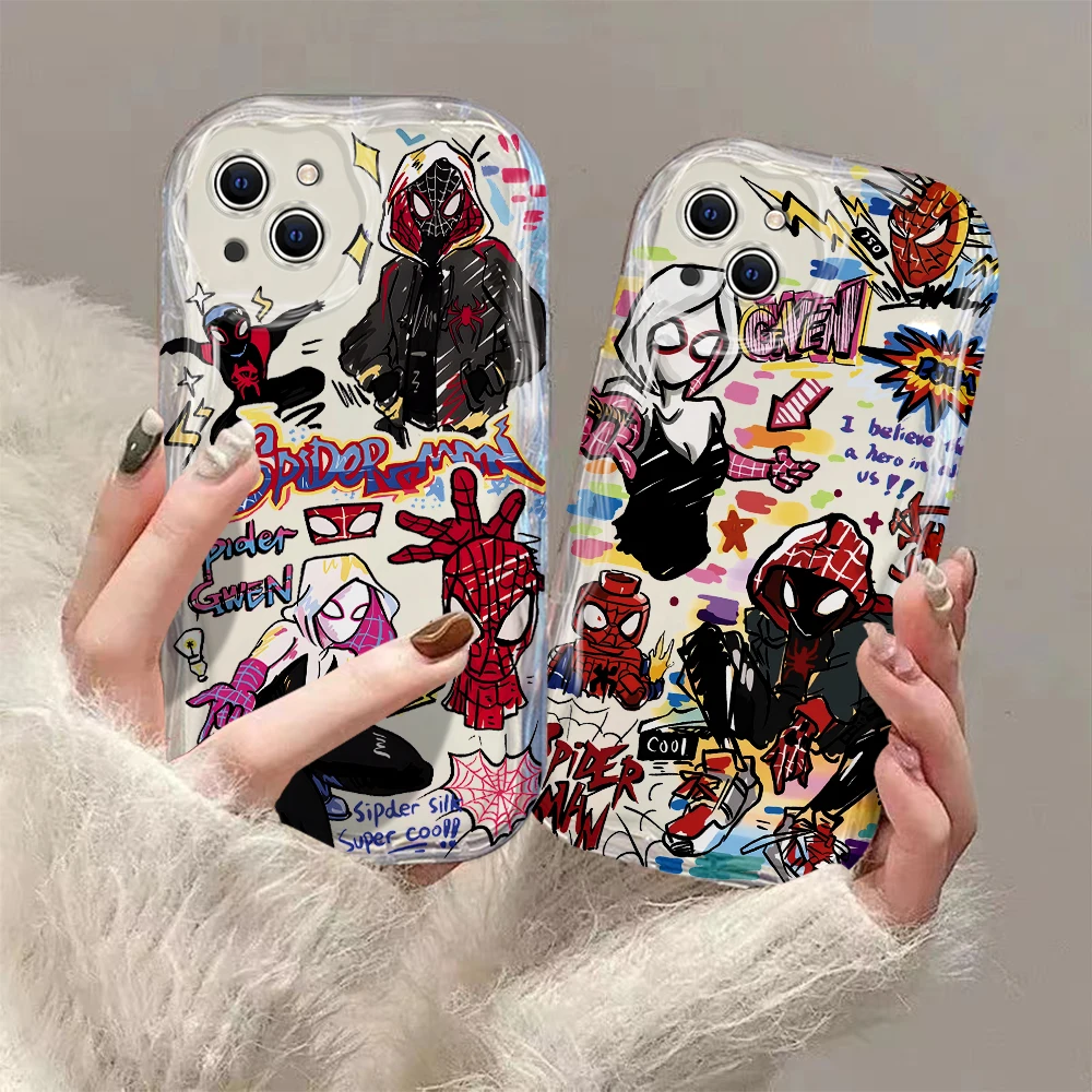 Graffiti Fashion Marvel Spiderman 3D Wave Case For iPhone 15 14 13 12 11 Pro Max Mini X XR XSMAX 8 7 6S Plus Soft Silicone Cover