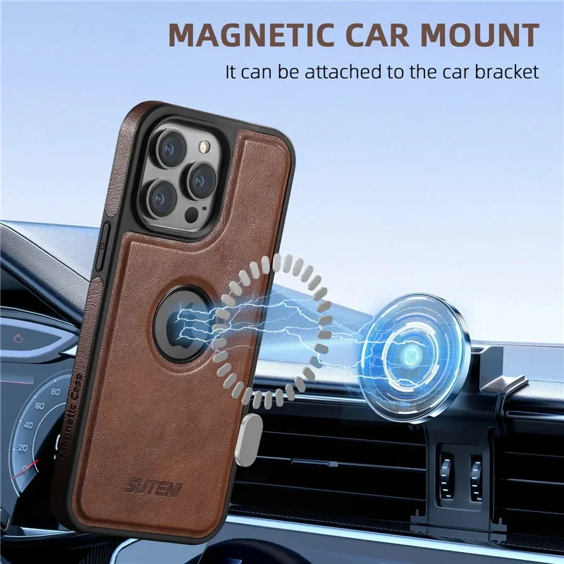 Fashion Luxury Leather MagSafe Magnetic Wireless Charging Case For iPhone 16 15 Pro Max 14Plus 13Pro 12 Pro Max Back Cover