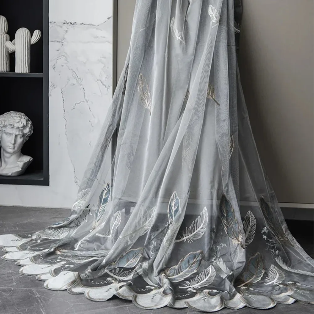 AS New European Modern Feather Light Luxury High-end Embroidery Nordic Home Decoration Curtains For Living Dining Room Bedroom