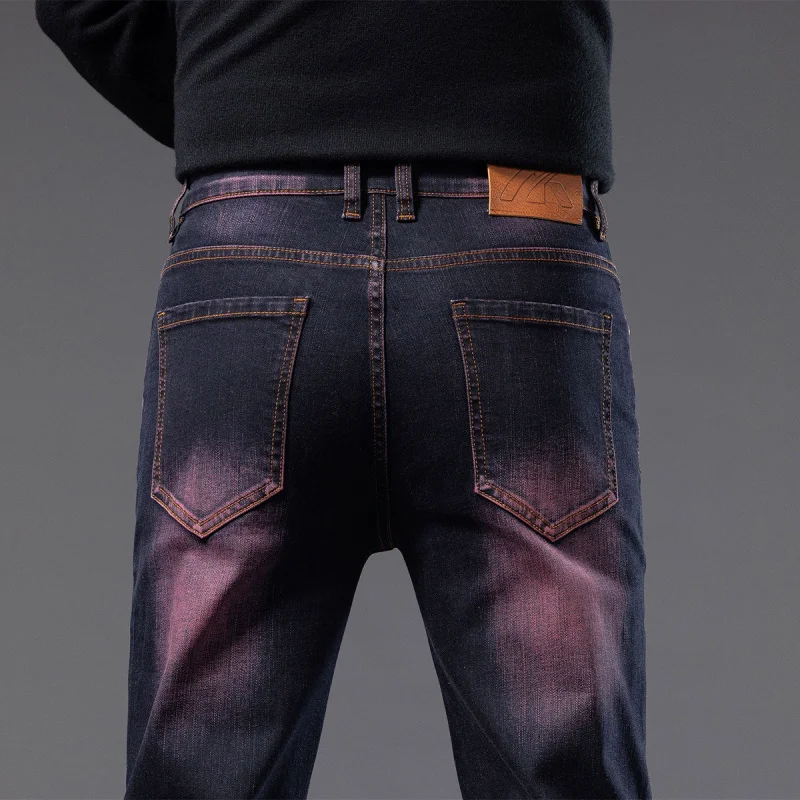 Autumn Vintage Washed Men's Jeans Stretch Slim Straight Versatile High-end Casual Business Pants Middle-aged Men