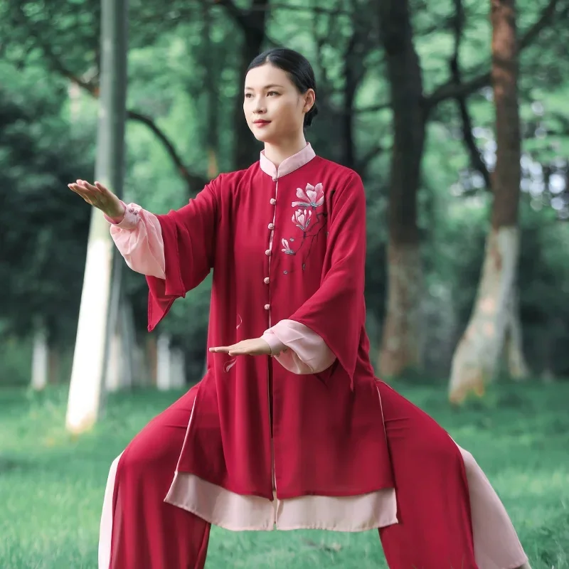 Red Tai Chi Uniform Martial Arts Suit Chinese Warrior Costume Swordsman Kung Fu Outfit Wing Chun Clothing Wushu Uniform 11016