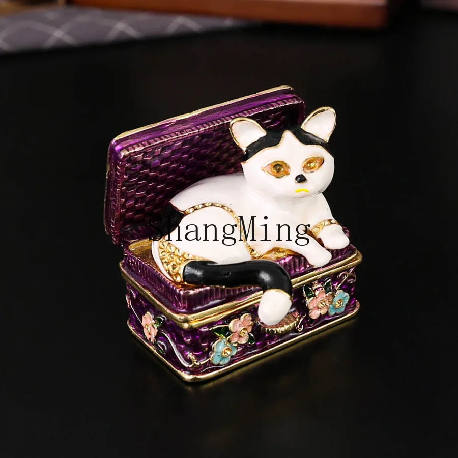 

CL retro cat jewelry box cute exquisite small jewelrydesktop ornament flip anti-oxidation storage