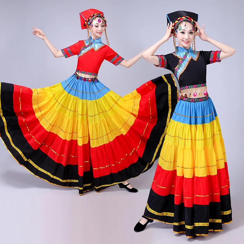 Disfraz de Baile Folclórico chino para mujer, Falda de baile clásica, estilo étnico, Color Flamenco, Falda de baile Pasodoble español