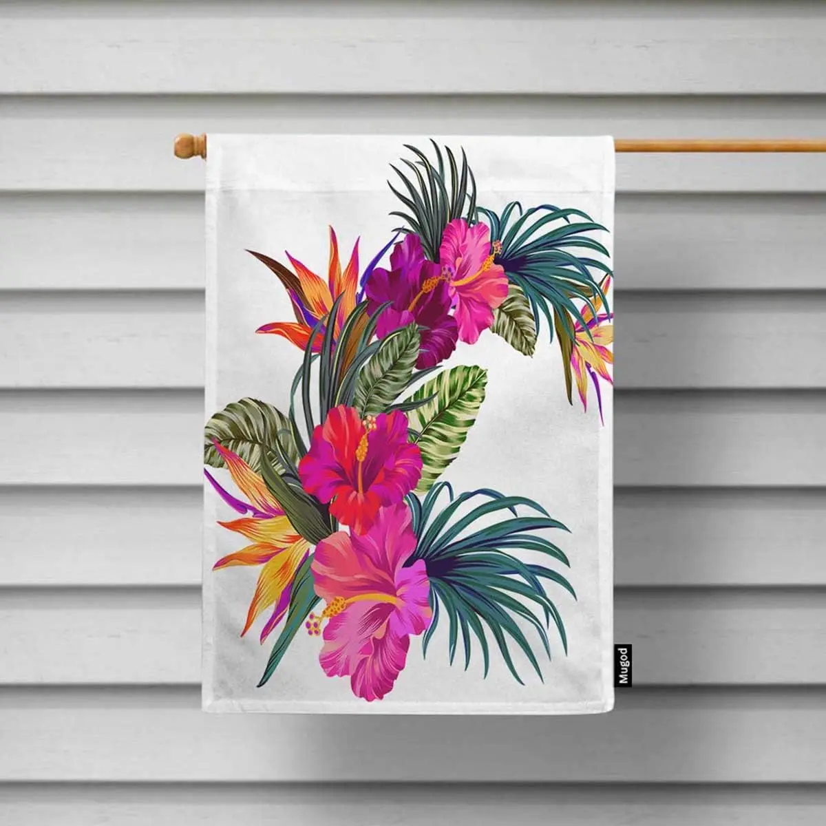 Mugod Tropical Flowers Garden Flag Beautiful Hibiscus and Palm Retro Hawaiian Style Bouquet Decorative Spring Summer Outdoor Hou