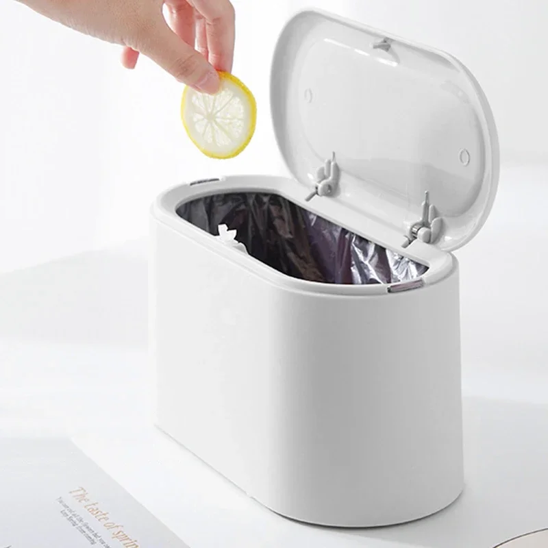 Simple Desktop Trash Bin Mini Durable Storage Bucket Can Automatic Pop-up Lid For Dressing Tables Home Office Garbage Bucket