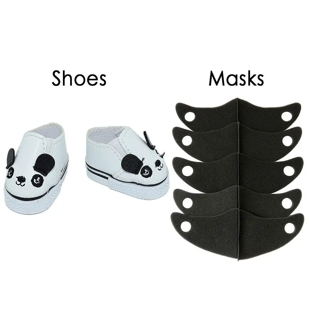 15CM Doll Shoes Cute Panda Sneakers Gaobang Casual Shoes Black Masks 20CM Idol Doll Bucket Hat For Plush Toys Clothes Accessorie