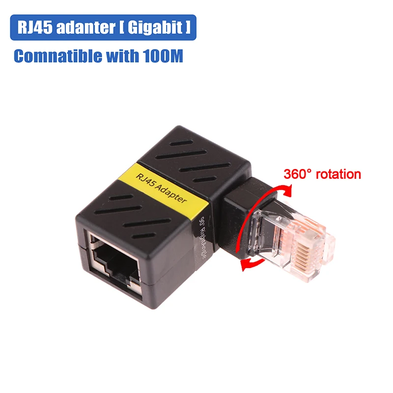 360° Rotatable Network Plug RJ45 Gigabit Adapter 90 Degrees Right Angle Elbow Universal Male To Female Converter