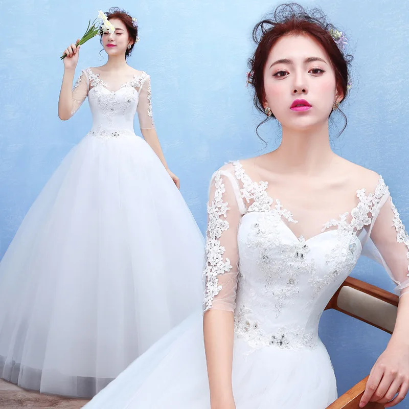 Customized Bridal Large-size Wedding Dress Medium-sleeved Lace Up Wedding Dresses Plus Size Ball Gowns Vestido De Noiva