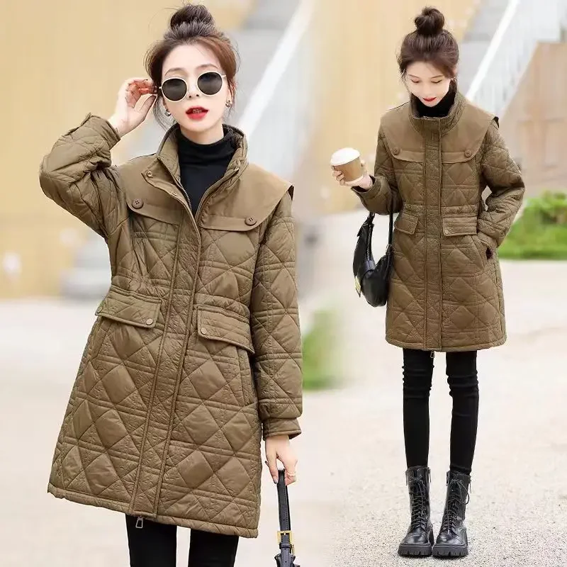 New Women's Down Cotton Coat 2024 Autumn Winter Mid-Length Frivolous Ringer Cotton Jacket Fashion The Waist Outerwear