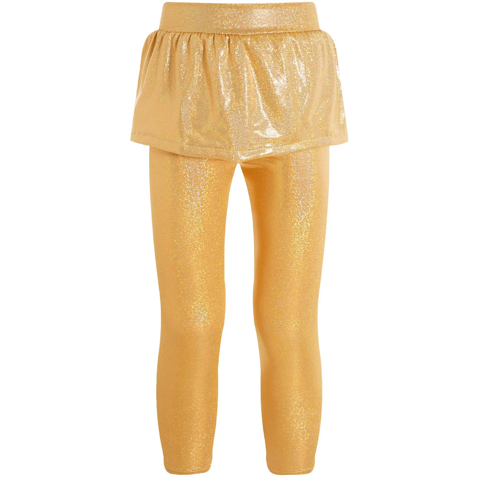 Kinder Mädchen Metallic glänzende Rock Leggings Hosenrock Mode Kinder Hosen Cheerleading Tanz Bühnenkostüm