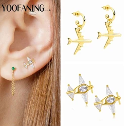 925 Sterling Silver Needle Unique Airplane Design Gold Silver Earrings for Women Exquisite Zircon Earrings Fashionable Jewelry