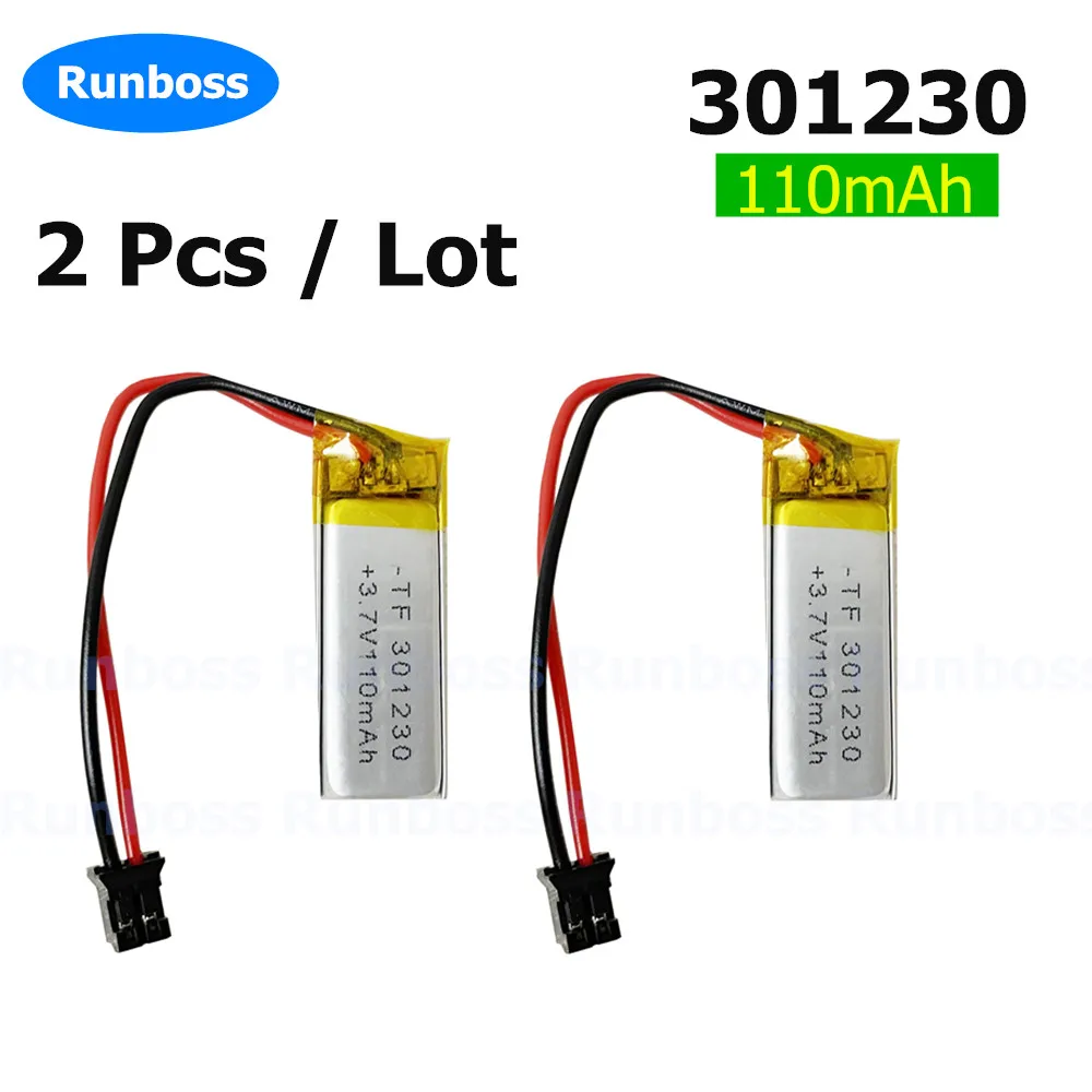 2pcs/lot JST PH 2.0mm 3.7V 110mAh 301230 Lithium Polymer Li-Po PHR-2-BK Plug For nice nano