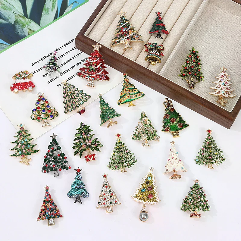 Crystal Christmas Tree Brooches For Women Unisex Plant Pins Multi-color Available Holiday Party Accessories Gifts