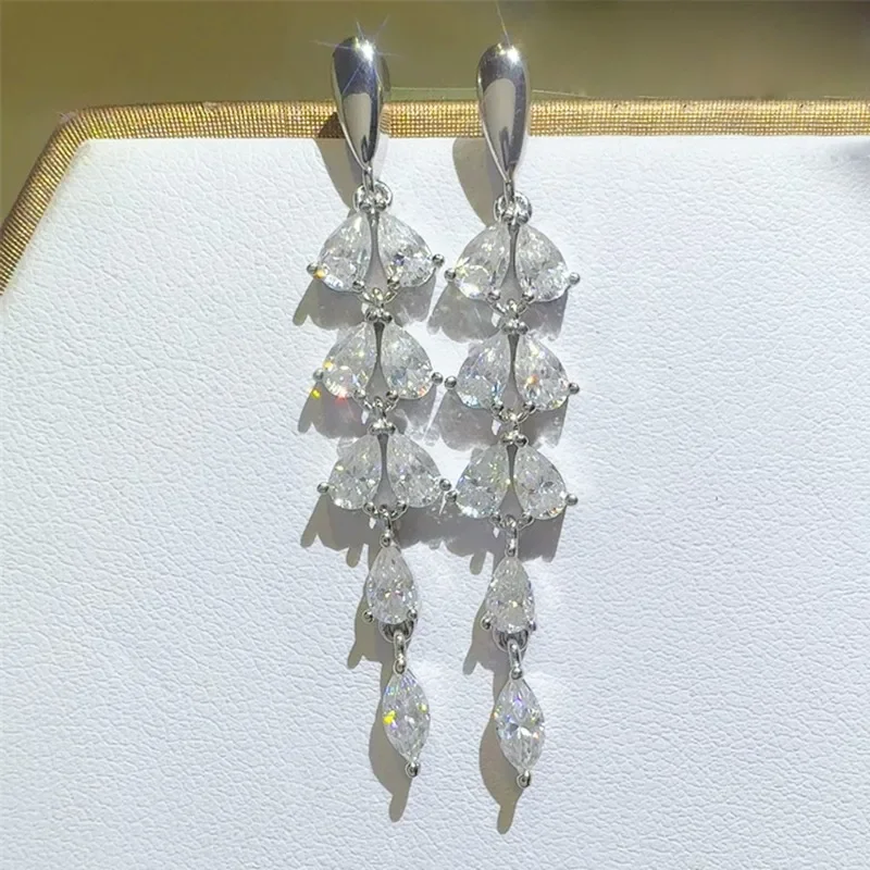 All D Color Long Tassel Moissanite Earrings 925 Silver Women Water Drop Earring Pear Cut Diamond Wedding Gifts Jewelry Certified