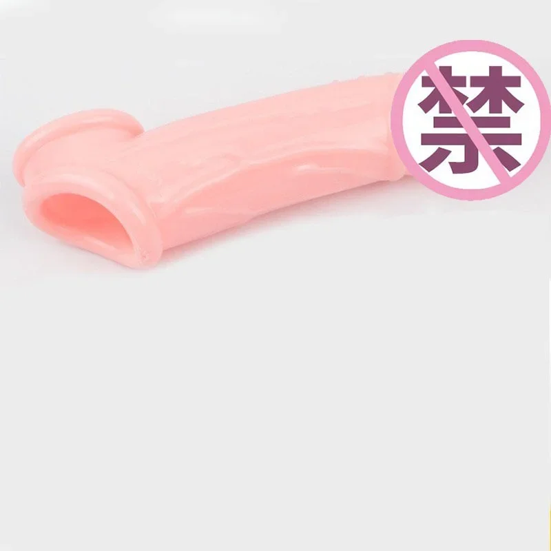 Penis Extension Sleeve Lengthen Reusable Enlargement Condoms Silicone Dick Cock Testicle Ring Erection Erotic Sex Toys