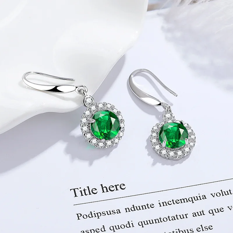 

1.9ct Round Green Simulated Nano Emerald 925 Sterling Silver Halo Drop Earring for Women Luxury Gemstone Jewelry Brinco de Prata