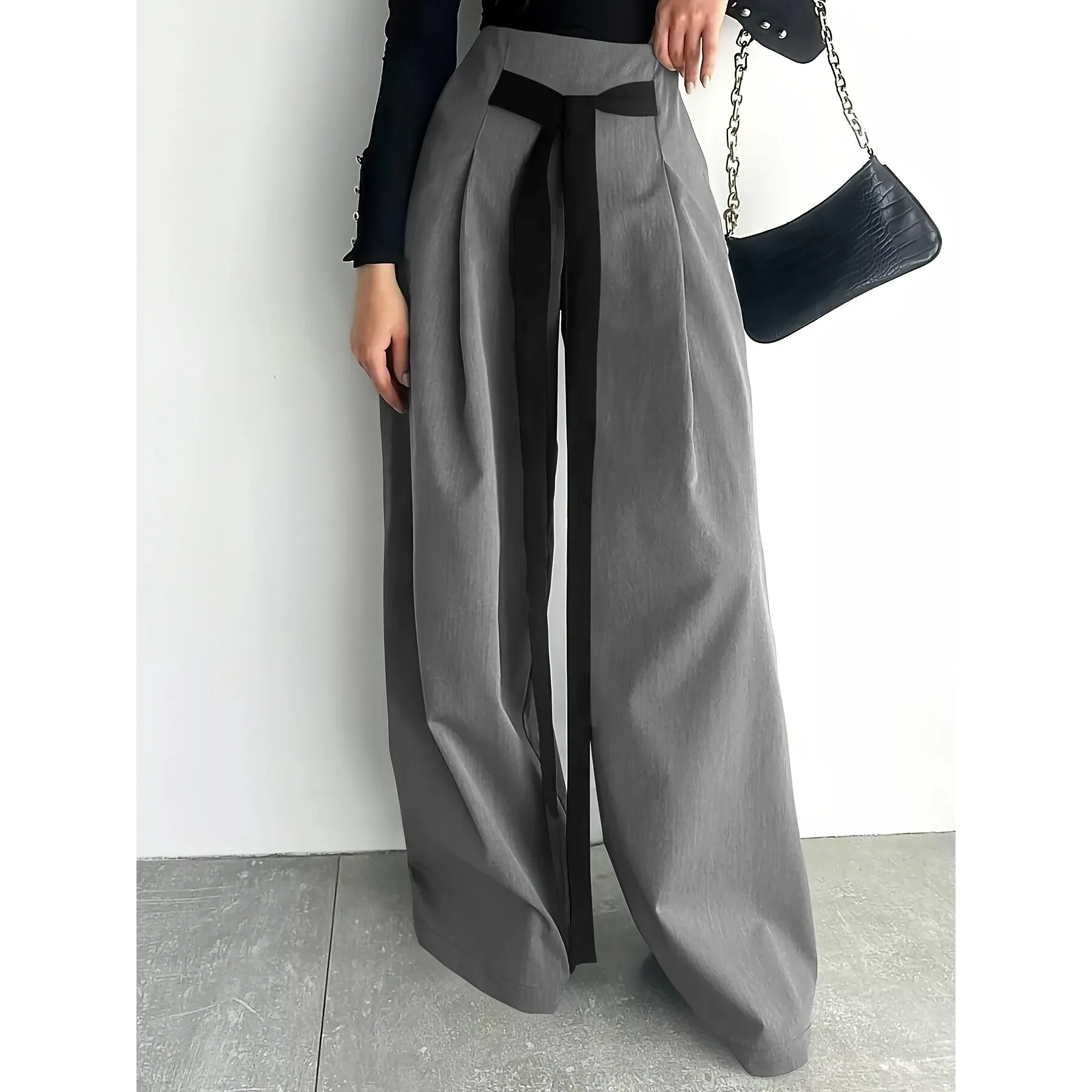 K 84382 Wide Leg Pants with Waist Tie High Waist Trousers for Women Spring 2026 Neutral Style Online And Offline Available