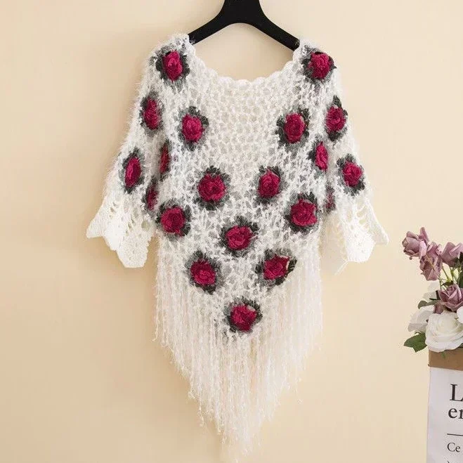 knitted Pullovers Roses Hook Flowers women Hollow 3D flower Sweater Tops Blouse