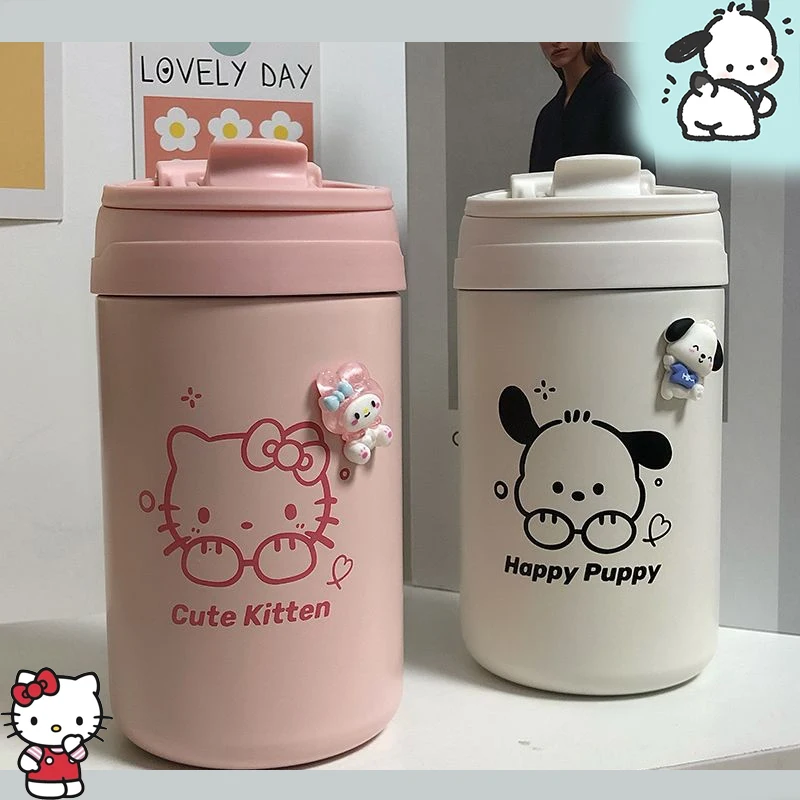 

Sanrio Kawaii Pochacco Water Cup Hello Kitty Pom Pom Purin Kuromi Girls Cartoon Portable 500ML Insulation Cup Office Coffee Cup