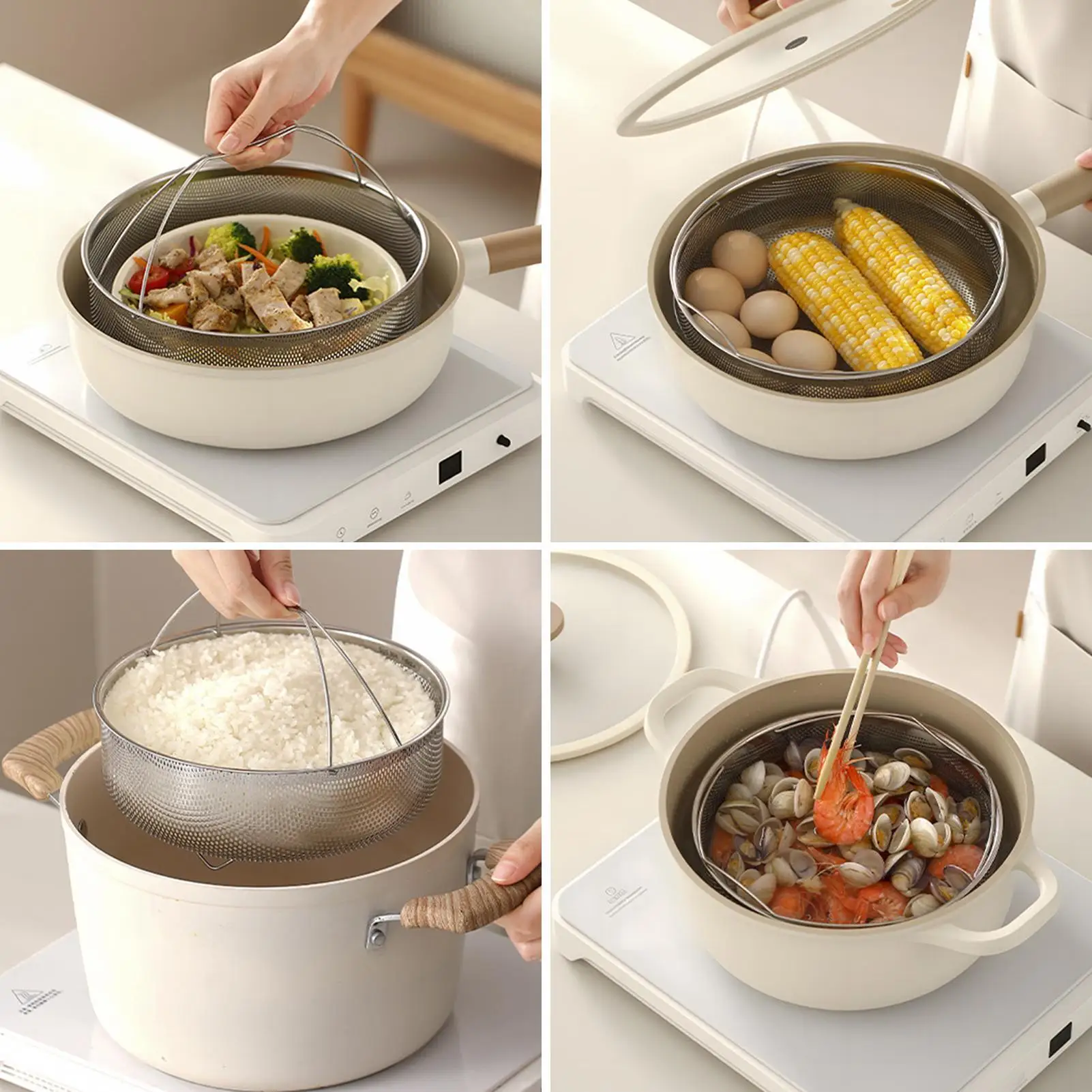 

Корзина для пароварки для кастрюли, сетчатый кухонный инструмент с ручкой, вставка для пароварки из нержавеющей стали для кухни, общежития, квартиры, ежедневного использования