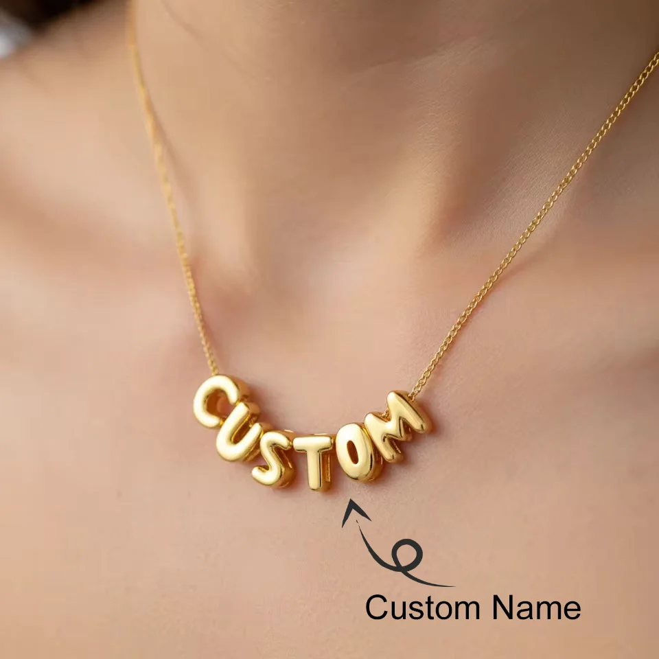 

Bubble Letter Necklaces Custom 3D Bubble Letters Balloon Name Necklaces for Women Girls 18K Gold Name Personalized Jewelry Gift