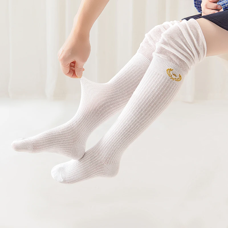 Comfort Stretchy Girls Thigh High Socks Charming Black White Basic Mesh Breathable Spliced Embellishment For Lolita Daily Outfit