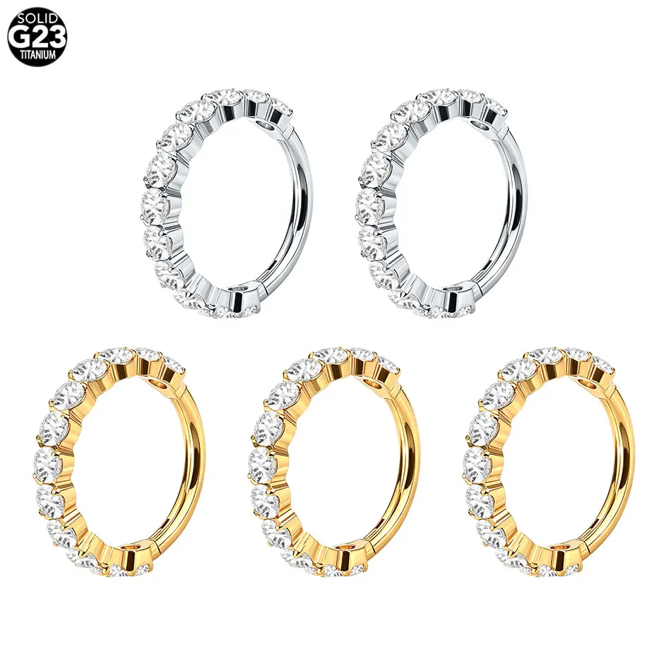 1/5 Stück Klappbarer Nasenpiercing aus ASTM F136 Titan mit Kristall-Zirkonia, Ohrringe für Knorpel, Helix, Septum, Lippen, Labret, Damenschmuck, 16G