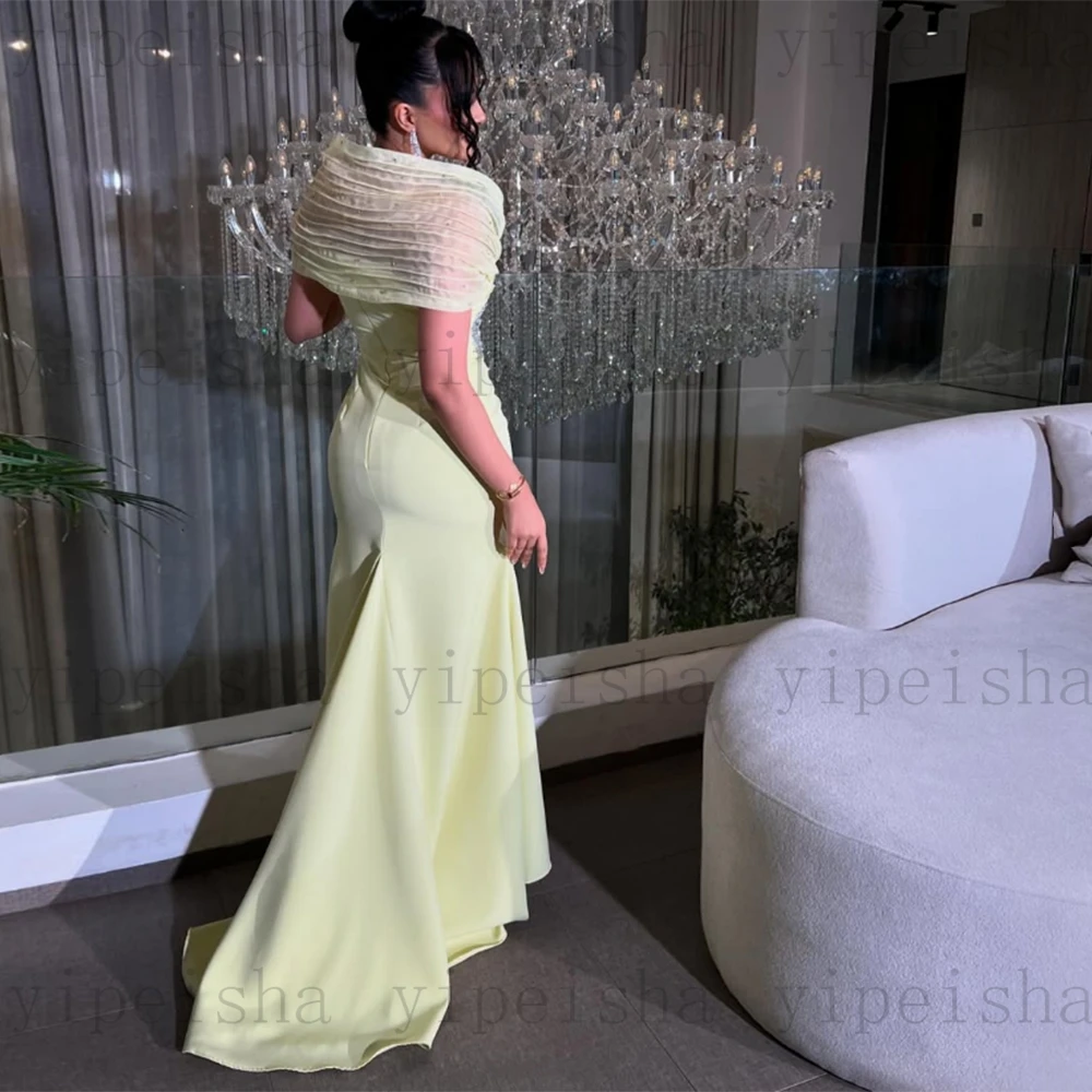 Vestidos de Noche de novia personalizados con hombros descubiertos, vestido de fiesta de sirena plisado con cuentas y lentejuelas, vestido de fiesta largo con tren de barrido