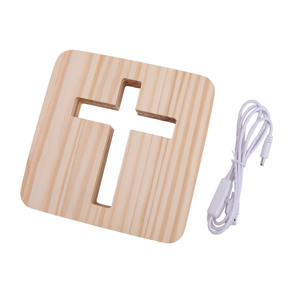 

Home Decoration 3D LED Wooden Cross Night Light USB Wooden Christianity Crucifix Crafts Novelty Desk Table Lamps Bedroom