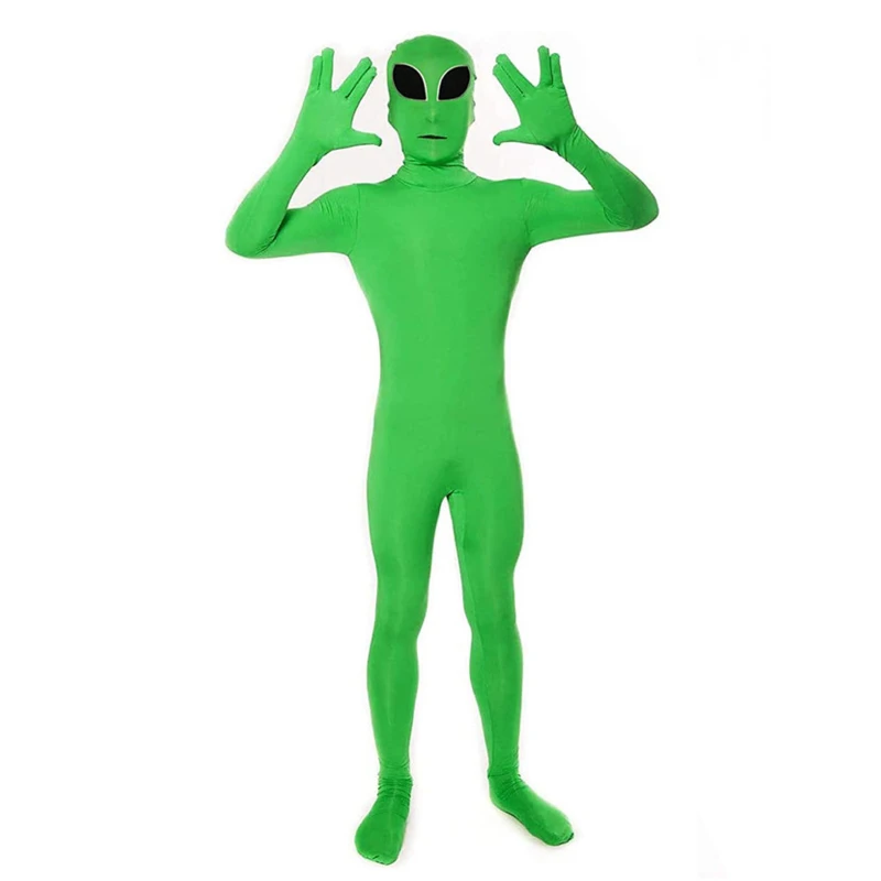 Kids Adult ET Alien Cosplay Costume Zentai Jumpsuits Green Extraterrestrial Mascot Halloween Carnival Masquerade Bodysuit Suit
