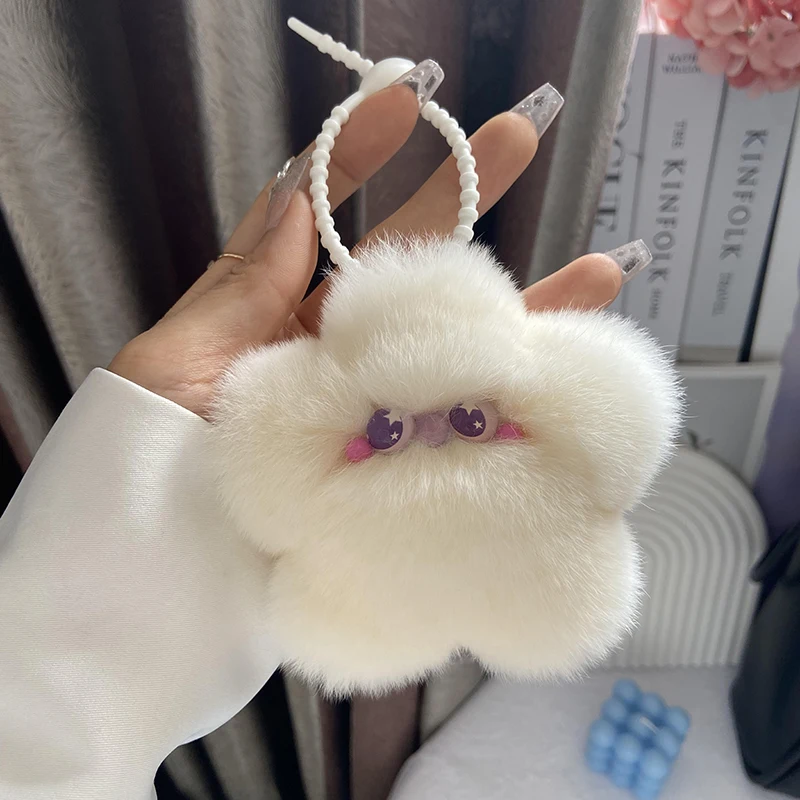 Lovely pompom Star Keychain Litter Stars Key Real Rex Rabbit Fur Key Chains Souvenir Gifts For Women Men Handbag Accessorie