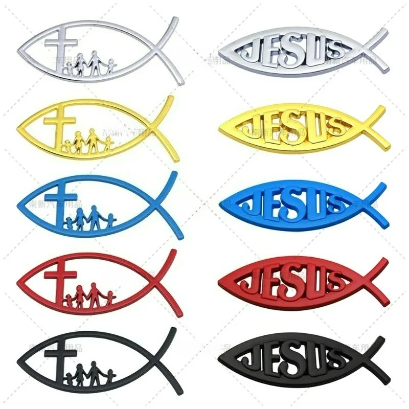 High-quality Modified Zinc Alloy Metal Stickers Jesus Fish Pattern Pasted Type Scratch Cover For DIY Decorative Car Accessories