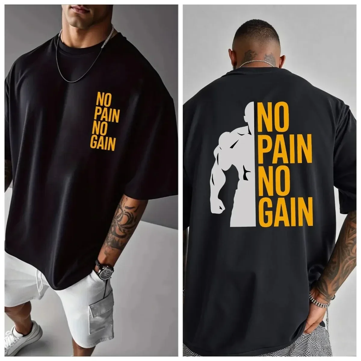 Camiseta nueva 'No Pain No Gain', manga corta informal de verano, estampado 3D, cuello redondo transpirable, estilo urbano, unisex