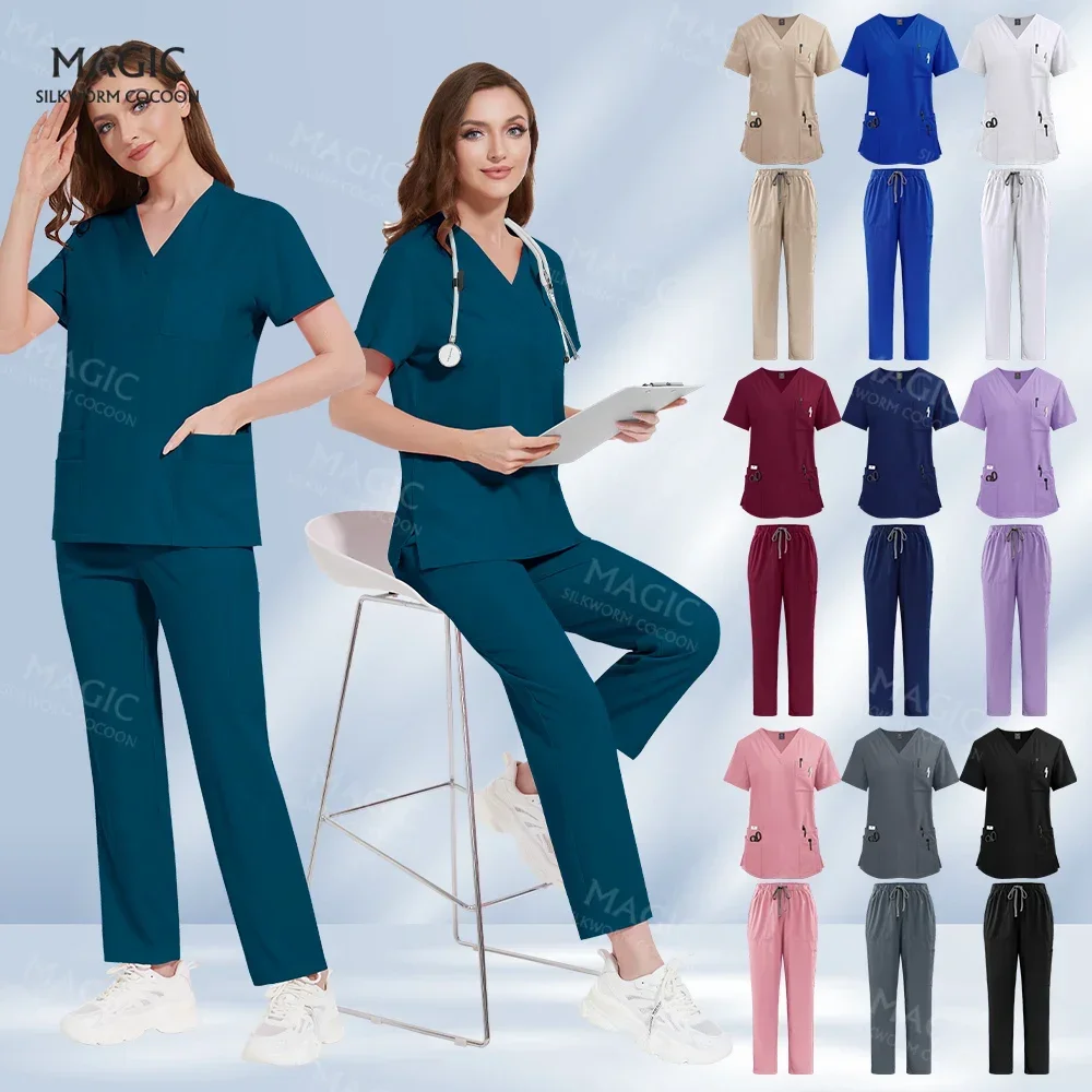 High Quality Pet Medical Uniform Scrub Nurse Uniform Set Women and Men Modern V-Neck Top and Pant Hospital Workwear Doctor Suits