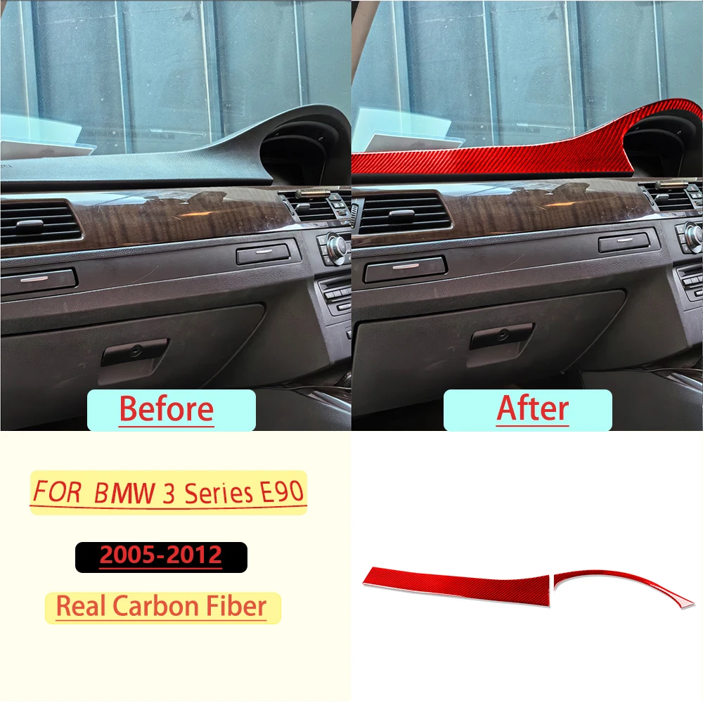 For BMW 3 Series E90 2005-2012 Car Co-Pilot Dashboard Trim Red Real Soft Carbon Fiber Interior Accessories Decoration Stickers