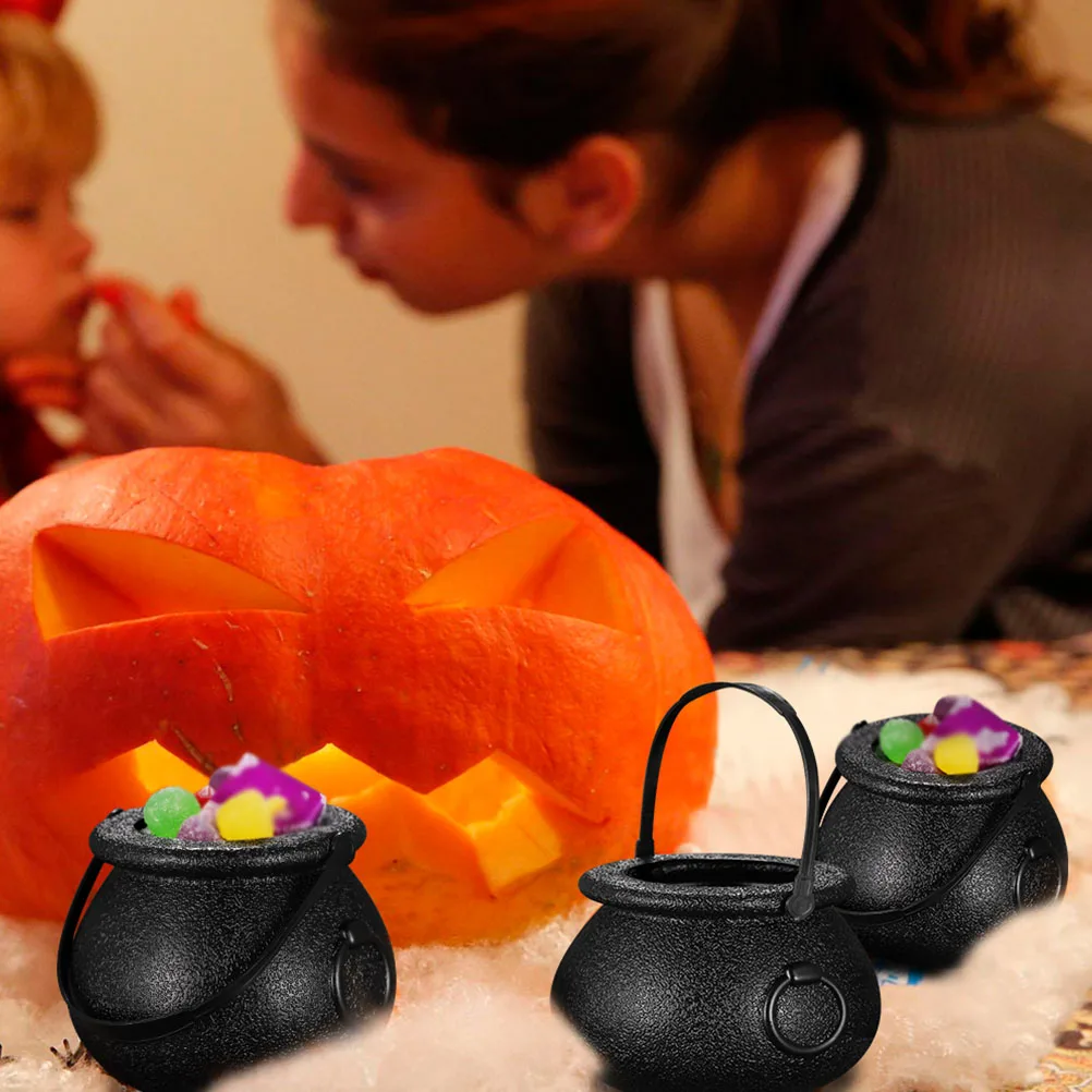 

12pcs Halloween Candy Jar Cauldron Plastic Sticker Bucket Pumpkin Mini Child Gift Container