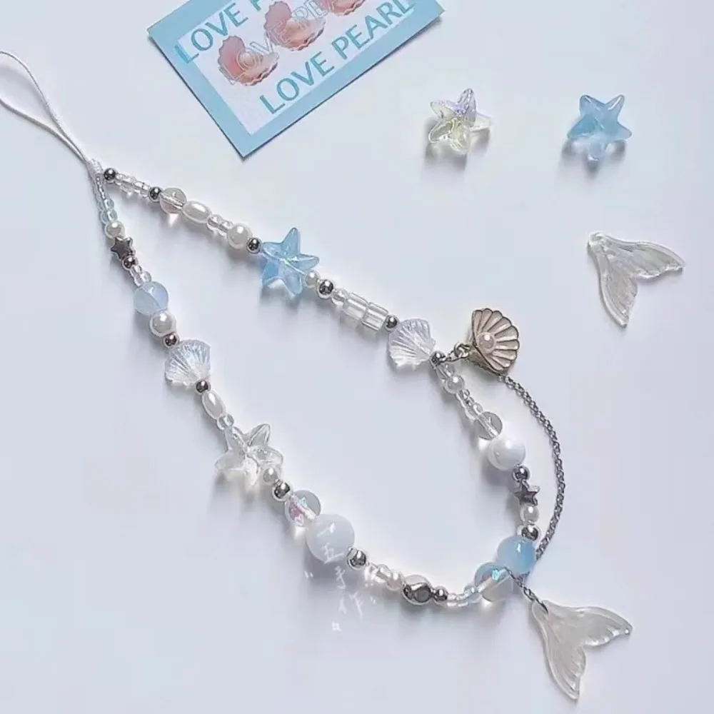 

Dreamy Mermaid Sea Shell Phone Chain Lanyard Charm Strap Wrist Bead Cord Bracelet Keychain For iPhone Girl Hanging Rope Jewelry