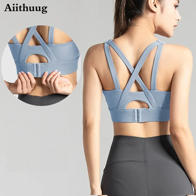 Aiithuug กีฬา Bra สำหรับผู้หญิง Criss ข้ามกลับเบาะกีฬา Bras Bounce Control สนับสนุนโยคะ Bra กับถ้วยที่ถอดออกได้ bra